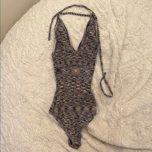 Abercrombie & Fitch Brown and Blue Knit Halter Bodysuit